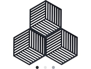 Lot de 3 dessous de plats kitchen pot coaster de protection en silicone (noir, raya hexagonal: 160x138x8mm)