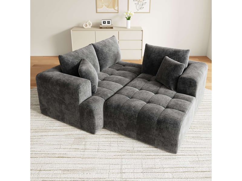  Canapé d'angle modulable 3 places 244,5 × 136 cm sans cadre, chenille grise IKSETERA TRADING LTD - Conforama E