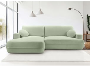 Canapé d'angle gauche convertible <strong>AX LIVING </strong> <strong>Peoni</strong> 3 places Velours vert avec coffre de rangement