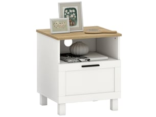 Table de chevet minimaliste moderne avec tiroir et étagère ouverte, en bois, 45 x 38 x 50 cm, blanc et coloris bois