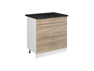 Vicco meuble cuisine, sonomablanc, 80cm avec 3 tiroirs plan de travail anthracite
