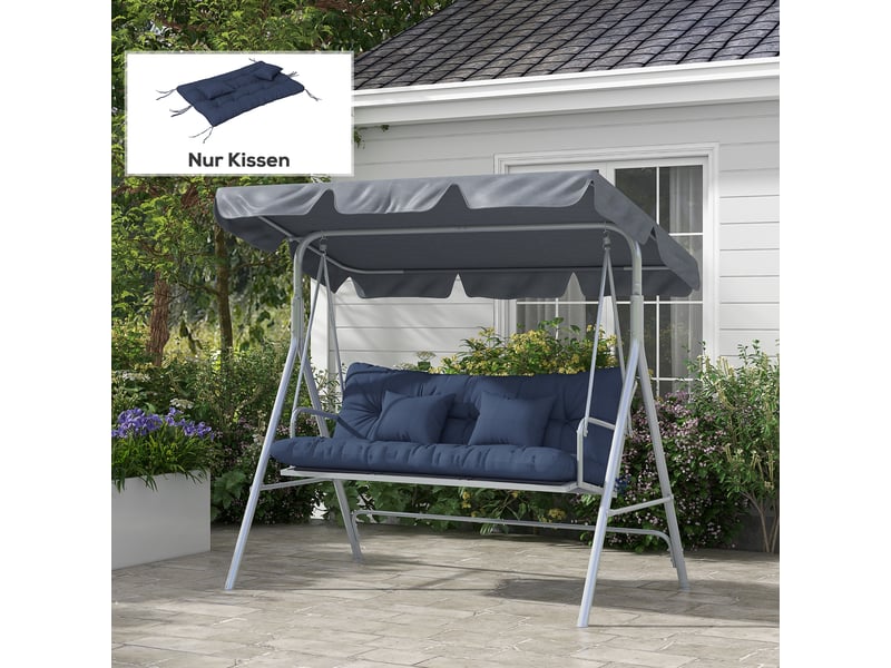 Ensemble de 4 coussins d'assise, 150 x 50 cm, coussins de chaise déperlants avec attaches, 10 cm d'épaisseur, bleu marine - Conforama C