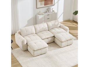 Canapé d'angle compressé panoramique fixe <strong>OKMYHOME</strong> <strong></strong> 3 places Tissu Beige