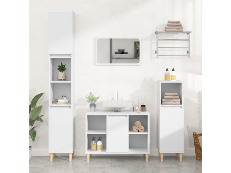  Ensemble de meubles salle de bain 3 pcs blanc bois d'ingénierie cf63938  - Conforama B