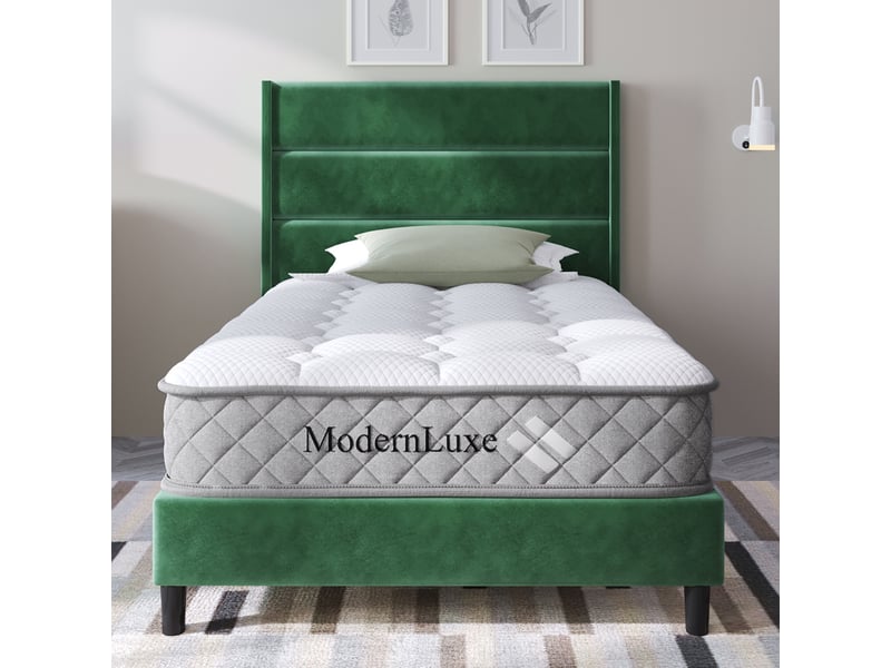  Modenvie lit capitonné 90x200 cm - sommier inclus, avec matelas h3 7 zones - vert foncé  - Conforama E