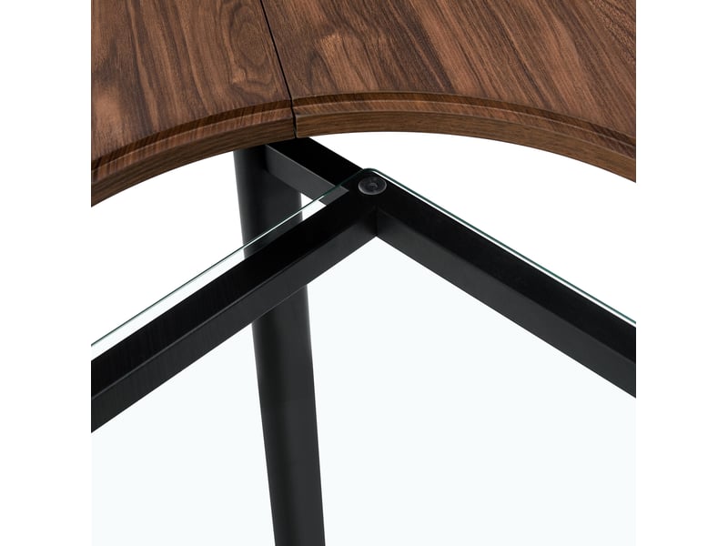 Table à manger ronde ø100 cm – marron et noir – plateau mdf avec verre de sécurité et étagère basse - Conforama E