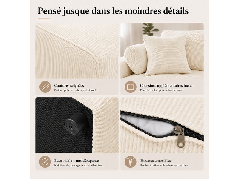  Canapé modulaire à compression, en tissu velours  - Conforama R
