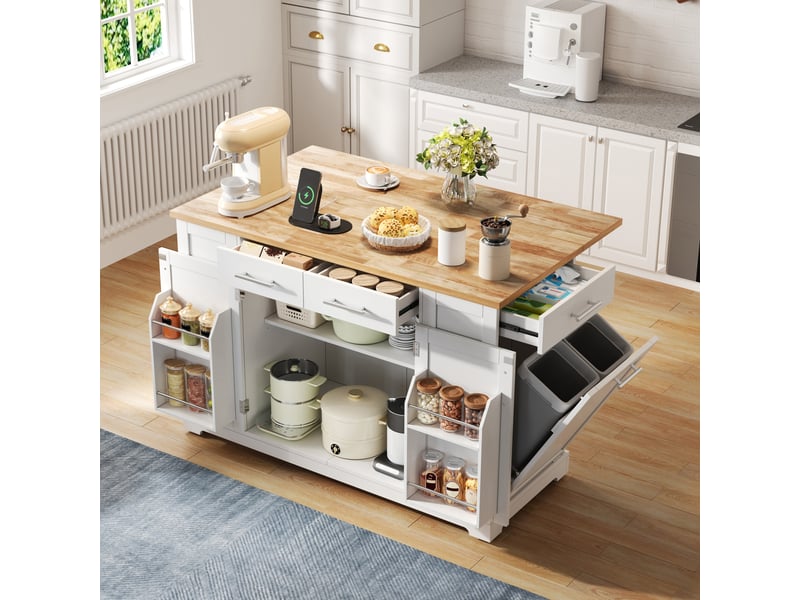  Îlot de cuisine 138x86x92 cm plateau rabattable mdf blanc et aspect bois naturel  - Conforama B