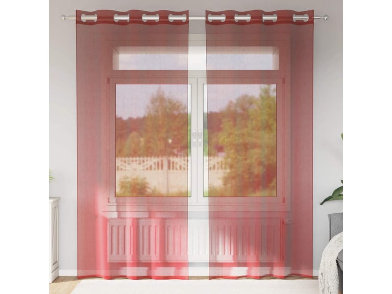  Lot de 2 rideaux en voile, voilages avec œillets rouge bordeaux cf44412  - Conforama B
