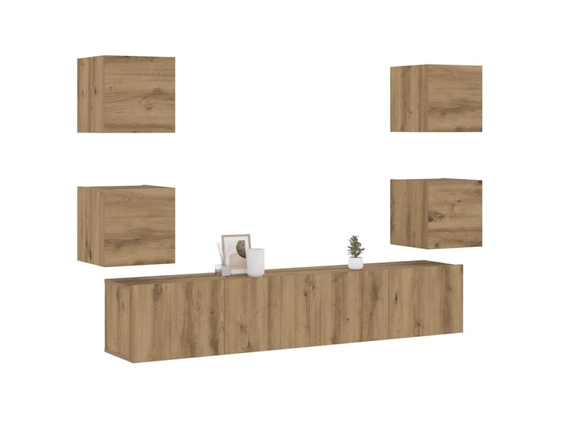  Lot de 6 meuble tv mural, meuble tv suspendu chêne artisanal bois d'ingénierie shl27727  - Conforama B