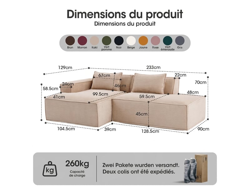  Canapé 2 places compact en tissu polyester kaki 235 cm - assise souple et entretien facile  - Conforama C