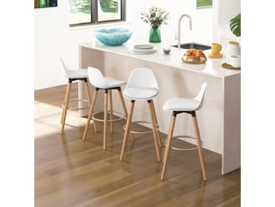 Lot de 4 tabourets de bar style scandinave hauteur 70 cm avec pieds en bois et repose-pieds en acier - blanc