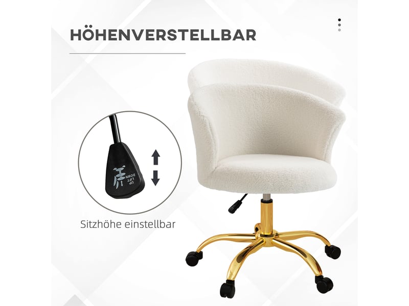  Chaise de bureau réglable en hauteur effet teddy blanc 58 x 56 x 68-76 cm  - Conforama D