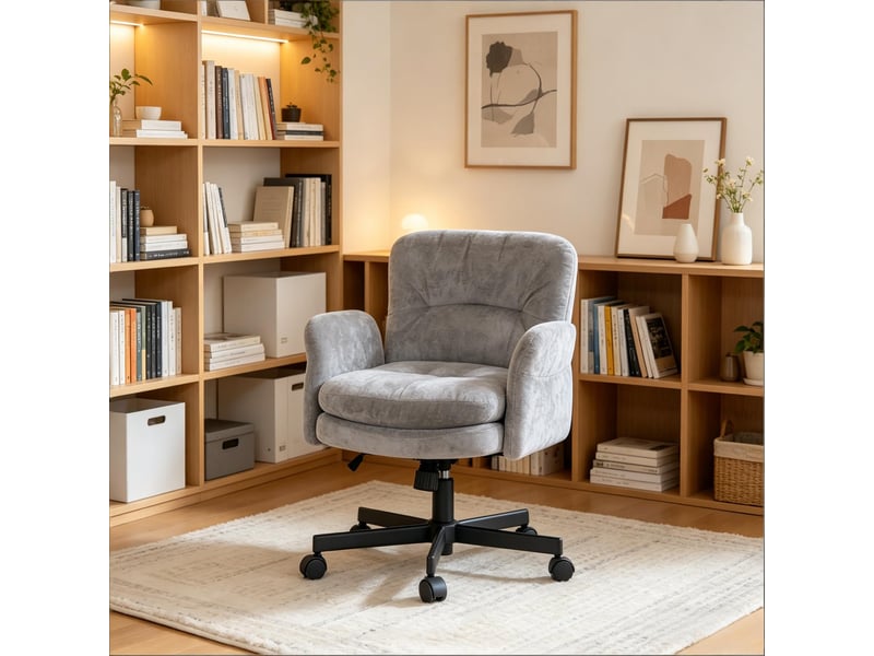 Chaise de bureau pivotante,67x68x84.5-92.5 cm,avec accoudoirs réglables,chenille,grise - Conforama B