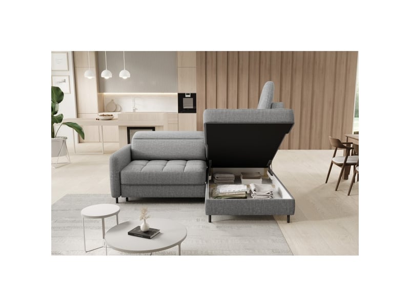 Canapé d'angle droit convertible barnea 208 cm gris chiné avec rangement - Conforama C