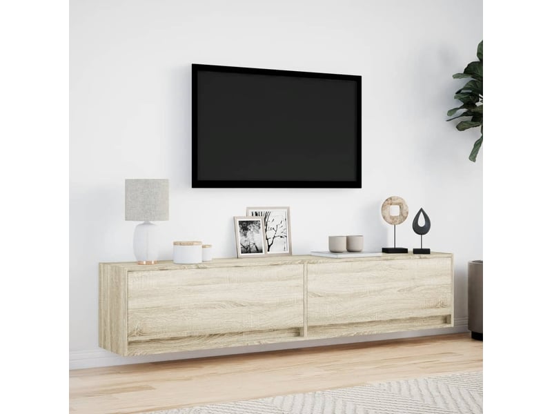  Meuble tv - banc tv - meuble de rangement mural avec led chêne sonoma 180x31x38 cm  - Conforama D