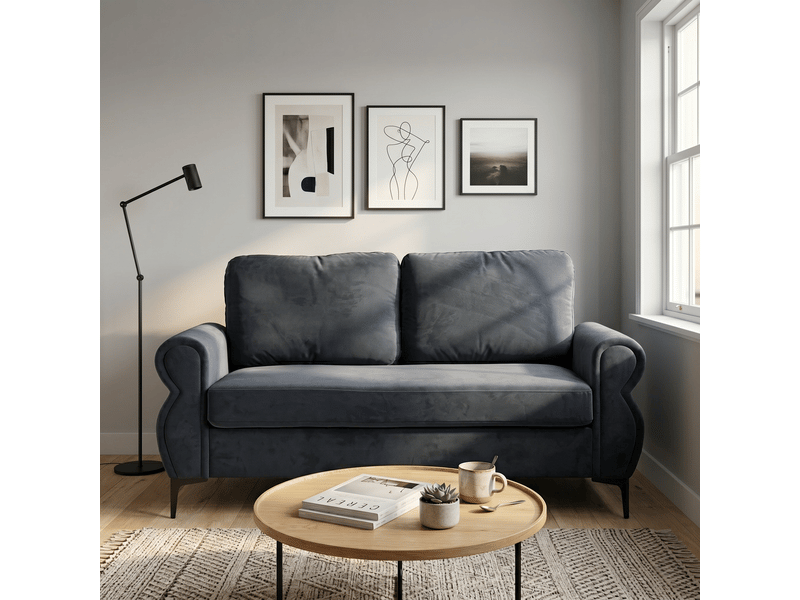  Canapé démontable - 173,5 cm de longueur - noyau à ressorts ensachés - mousse hr - pieds en métal 15 cm Gris foncé - Conforama E