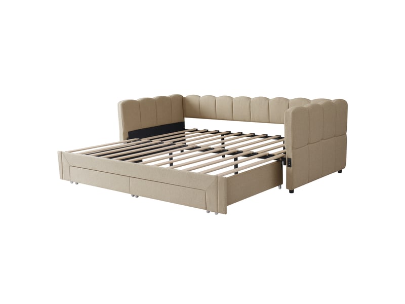 Lit banquette 90x200cm extensible avec 2 tiroirs et ports usbusb-c, chenille beige - Conforama W