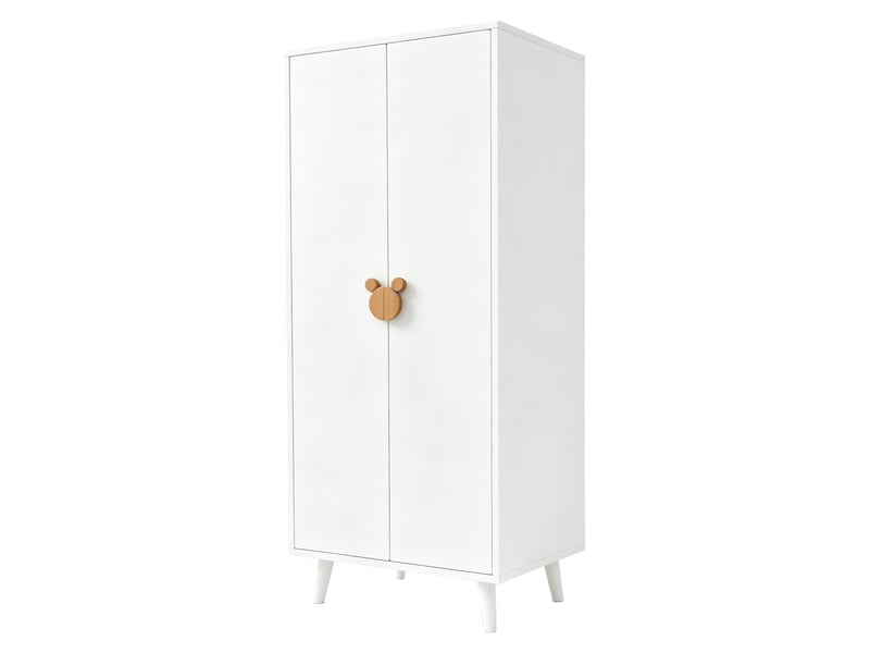  Armoire 2 portes avec penderie, 2 tiroirs et rangement bas pour chambre d’enfant en mdf blanc 140 × 55 × 170 cm  - Conforama A