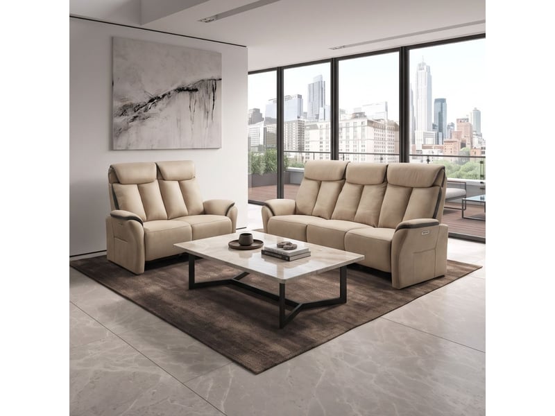  Canapé 3 places relax électrique new nobuck beige et gris foncé - odeon ODEON - Conforama E