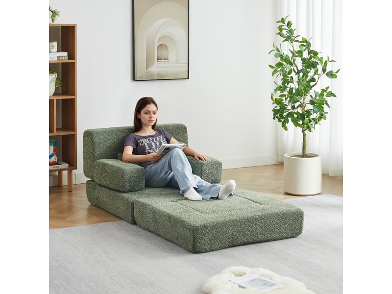 Fauteuil convertible 1 place 2 en 1 en chenille avec fonction lit pliable, fauteuil d’appoint salon chambre bureau - vert - Conforama D