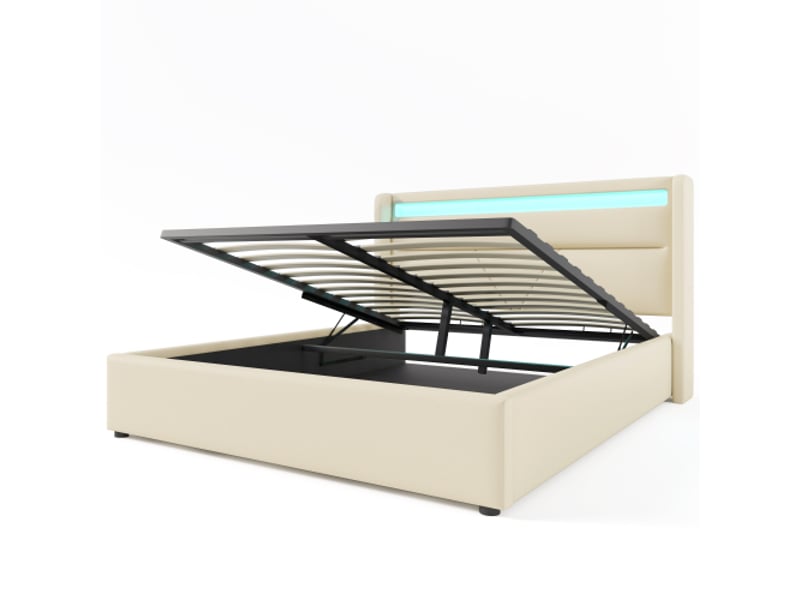 Lit coffre 160x200 cm, lit adulte avec led en blanc, matelas inclus - Conforama A