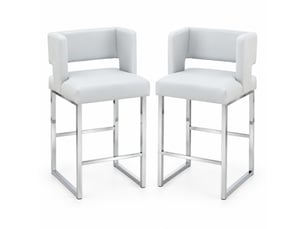 Lot de 2 tabourets de bar 53x48x91 cm, pieds métalliques argentés, pu gris clair, chaises hautes, assise carrée, meuble cuisine