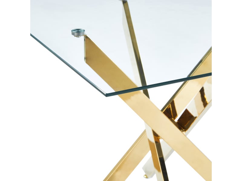  Table à manger carrée en verre trempé - piètement croisé, 80x80 cm, hauteur 75 cm, pieds chromés ou dorés, gain de place  - Conforama D