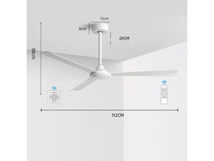 Ventilateur de plafond ø112 cm sans éclairage, moteur dc, 3 pales, télécommande, 6 vitesses