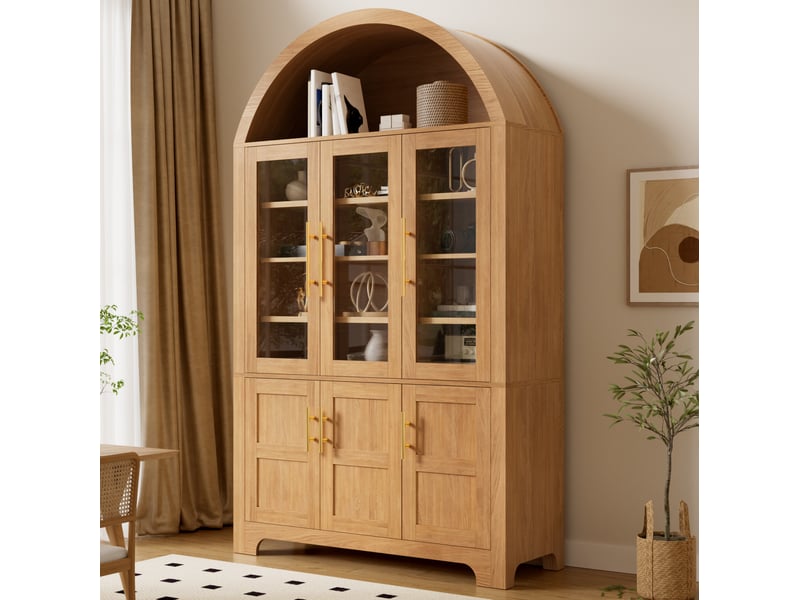  Vitrine 110x40x185 cm naturel avec 3 portes vitrées et 3 portes  - Conforama D
