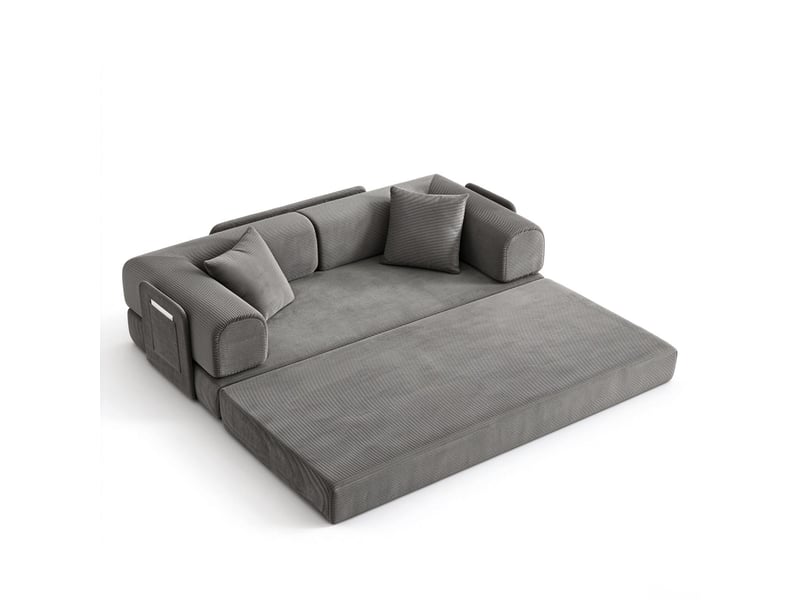  Canapé convertible 3 places canapé de sol tatami en velours côtelé taupe avec 2 coussins  - Conforama A