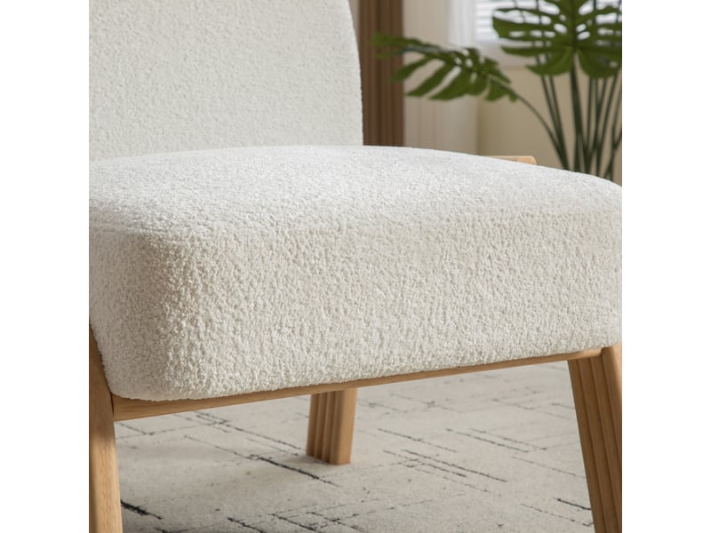  Fauteuil en tissu chenille ivoire, pieds en bois massif W5171P420576 - Conforama D