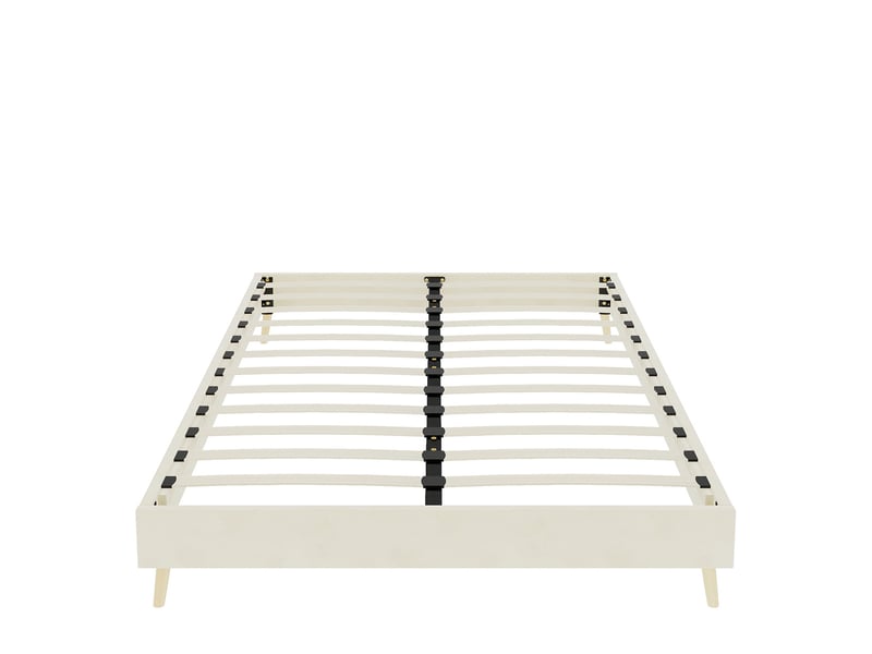  Cadre de lit 2 places 140x200 cm en tissu beige, style moderne  - Conforama R