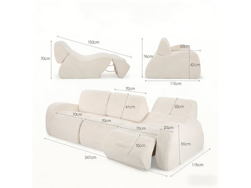  Canapé modulable tcqpz convertible en canapé-lit 3 places 247 x 115 x 76 cm beige en velours côtelé  - Conforama C
