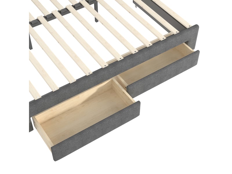  Lit banquette convertible extensible avec tiroirs, rangements, éclairage et ports usb, en velours gris, 90 x 190 cm  - Conforama E