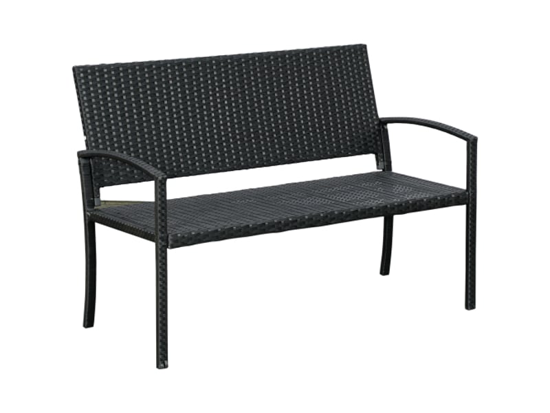  Banc de jardin 2 places en polyrotin noir, cadre acier, 122x60x87 cm, terrasse et jardin  - Conforama A
