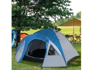 Tente dôme 4 personnes 4 saisons bleue en polyester, double paroi avec moustiquaire et vestibule à bagages