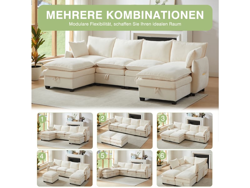  Canapé convertible 2 places 4 en 1 modulable, dossier réglable, sans montage, base antidérapante, 4 coussins, mousse haute élasticité, chenille vert  - Conforama E