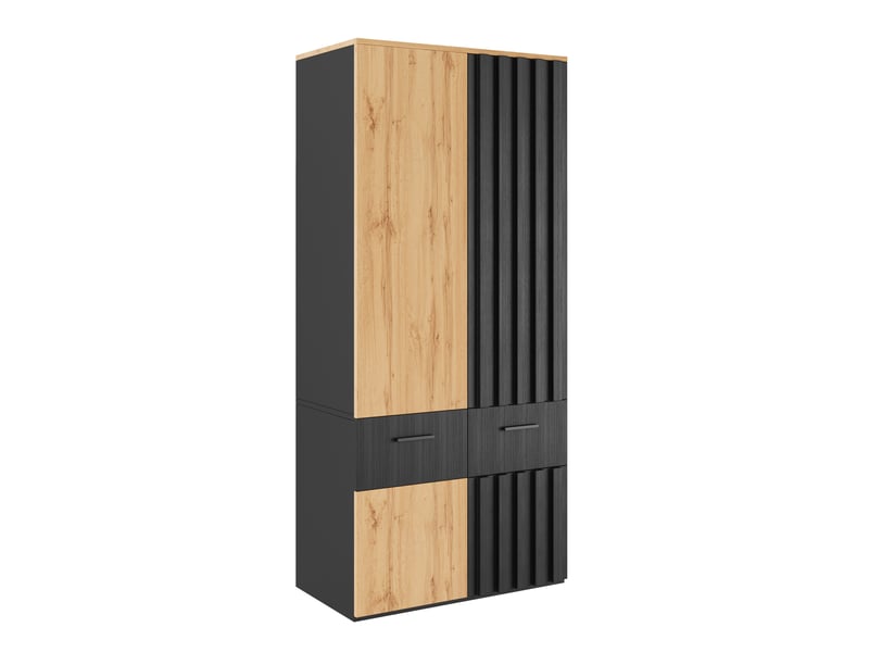  Armoire penderie 90 x 50 x 200 cm noire et bois, mdf et panneaux de particules, 2 tiroirs et penderie  - Conforama D