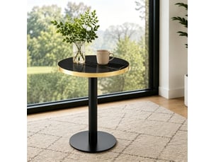 Table d’appoint ronde, 60 cm, table salon moderne table basse effet marbre, plateau mdf, piètement métal, coloris noir