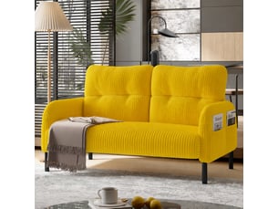 Canapé droit fixe 2 places Velours côtelé jaune