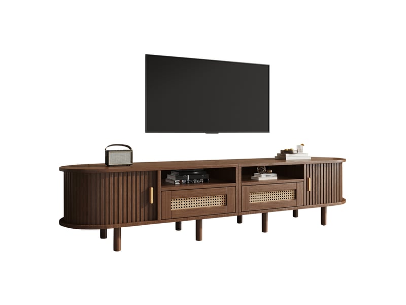  Meuble tv ovale 170 x 40 x 40 cm noyer foncé avec 2 tiroirs et 2 portes coulissantes  - Conforama A