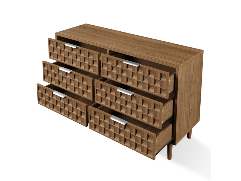  Buffet chêne 120 × 37 × 77 cm, 6 tiroirs à motif quadrillé IKSETERA TRADING LTD - Conforama W