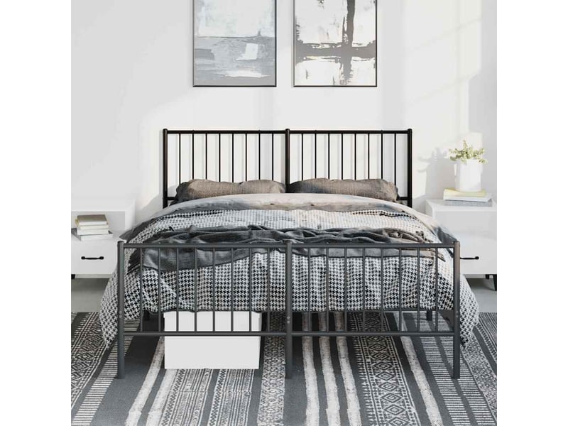  Lit double- lit adulte -  cadre de lit métal sans matelas avec pied de lit noir 135x190cm  - Conforama C