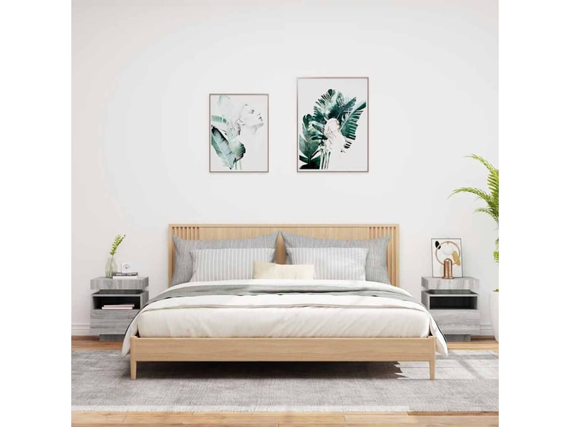 Vidaxl tables de chevet led sonoma gris 2pcs table de nuit 40x39x48cm chambre à coucher - Conforama D