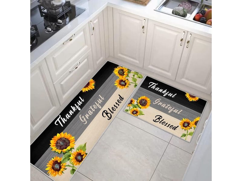  Lot de 2 tapis de cuisine en caoutchouc, (tournesol, 40 x 120 cm + 40 x 60 cm) absorbant l'eau et l'huile, paillassons de cuisine, de salon  - Conforama B