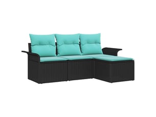 Ensemble de canapé de jardin 4 pcs, canapé d'extérieur noir polyrotin shl742