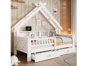 Lit cabane 90x190 cm <strong>VIVRYN</strong> <strong></strong> coloris blanc