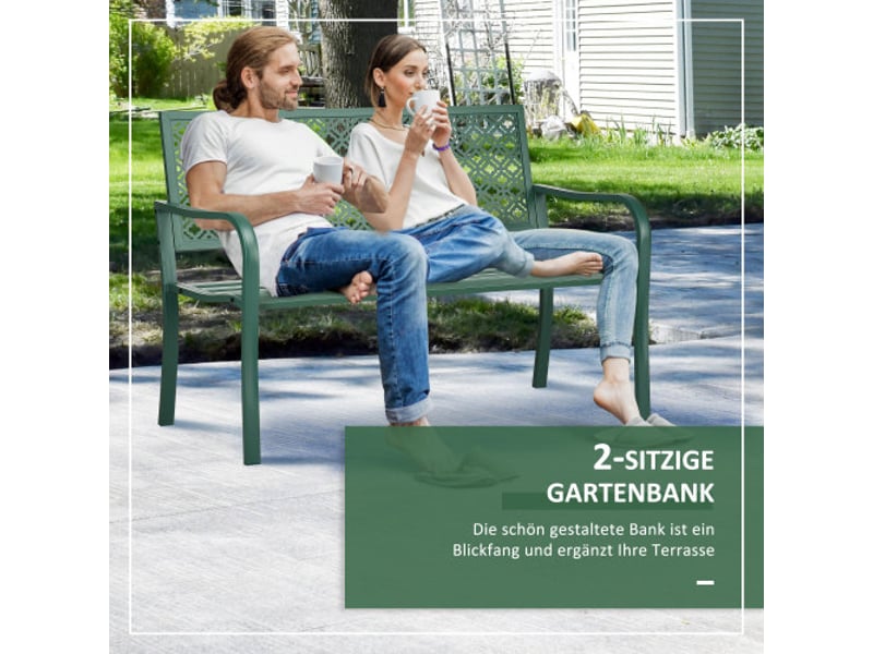  Banc de jardin vert foncé, charge 280 kg, 127x63x83 cm, résistant aux intempéries, terrasse et jardin  - Conforama B