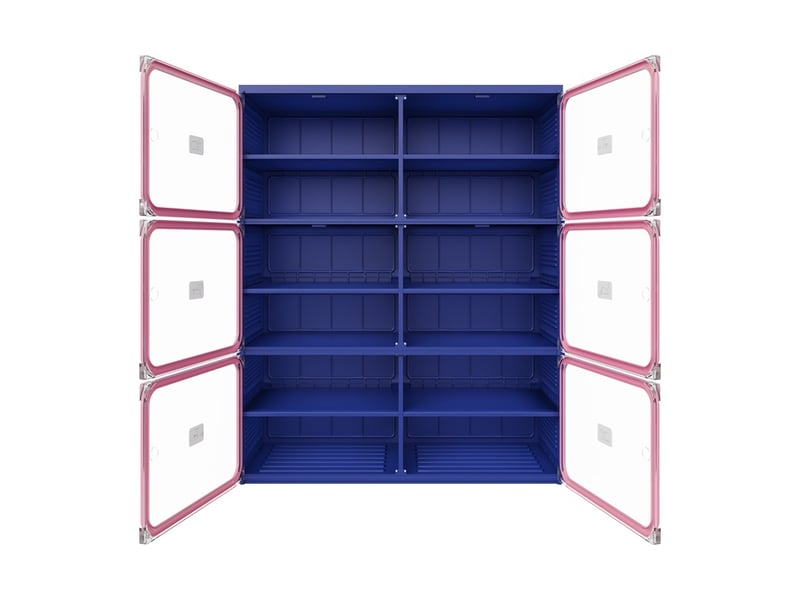  Meuble à chaussures 85x33.5x104.3cm - étagère pliable 2 colonnes 6 niveaux - meuble de rangement en plastique - bleu et rose  - Conforama A